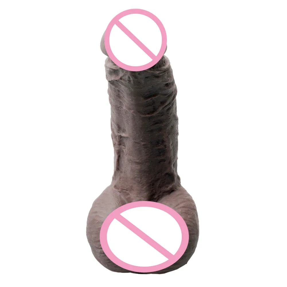 Темно-коричневый силиконовый фаллоимитатор с присоской мягкий пенис для