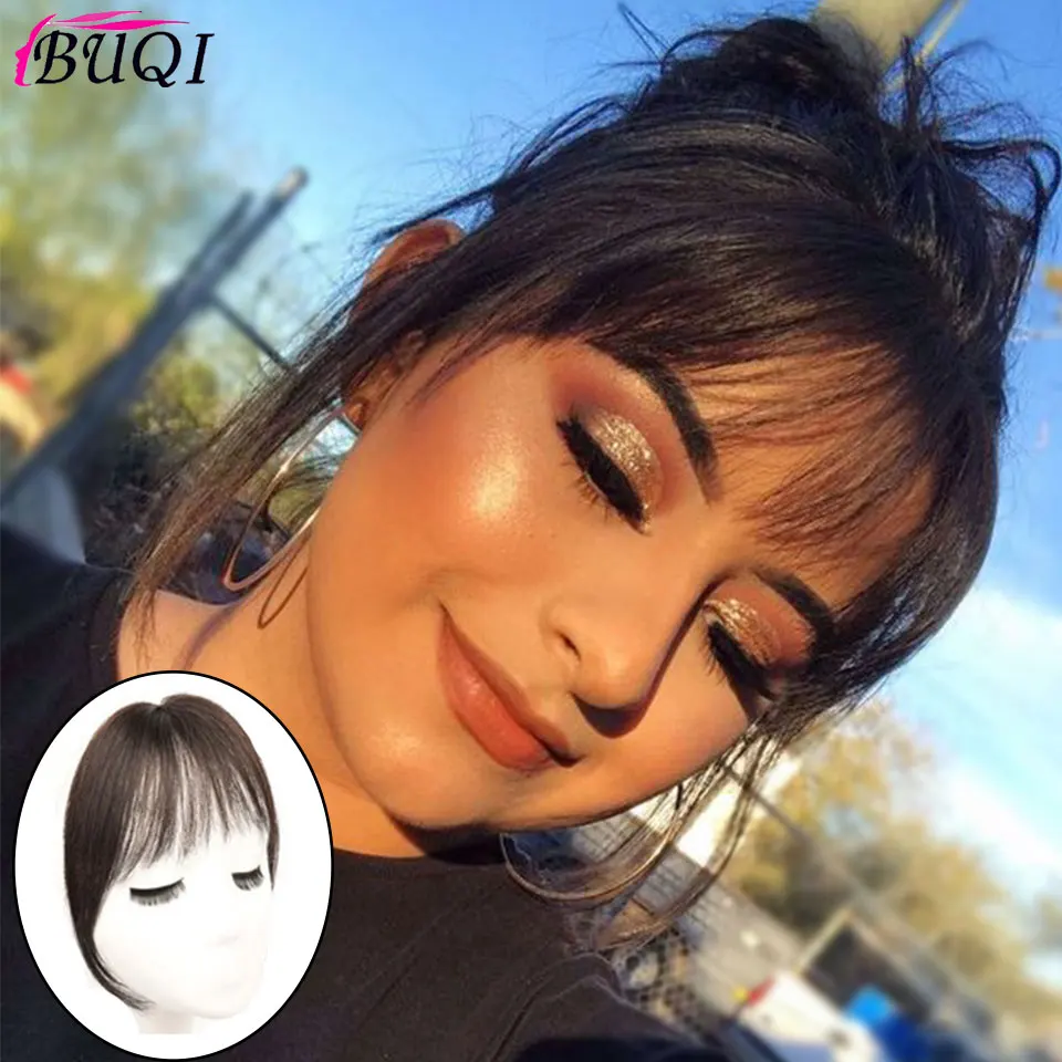 Аккуратные длинные челки BUQI черные и коричневые для наращивания волос без следов