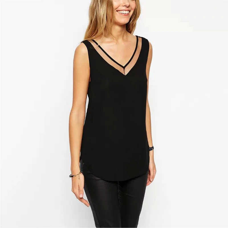 Женская шифоновая рубашка летний сексуальный топ с V-образным вырезом