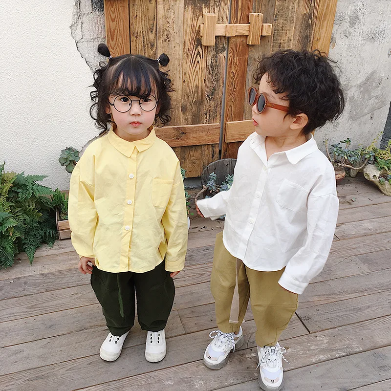 Рубашка детская с длинным рукавом и отложным воротником из хлопка|Рубашки| |