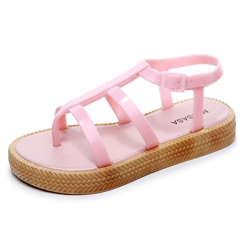 

Summer Flats Bottom Women Sandals Fashion Ankle Strap Waterproof Platform Beach Jelly Shoes Korean Student Plastic Hole Sandals