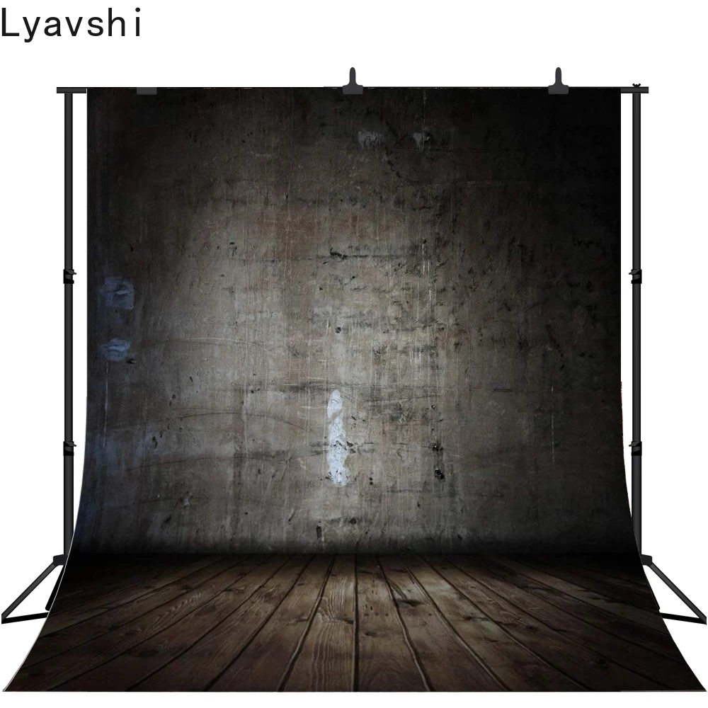 

Фотообои Lyavshi для детской студийной съемки с изображением серой бетонной стены, фон с деревянным полом