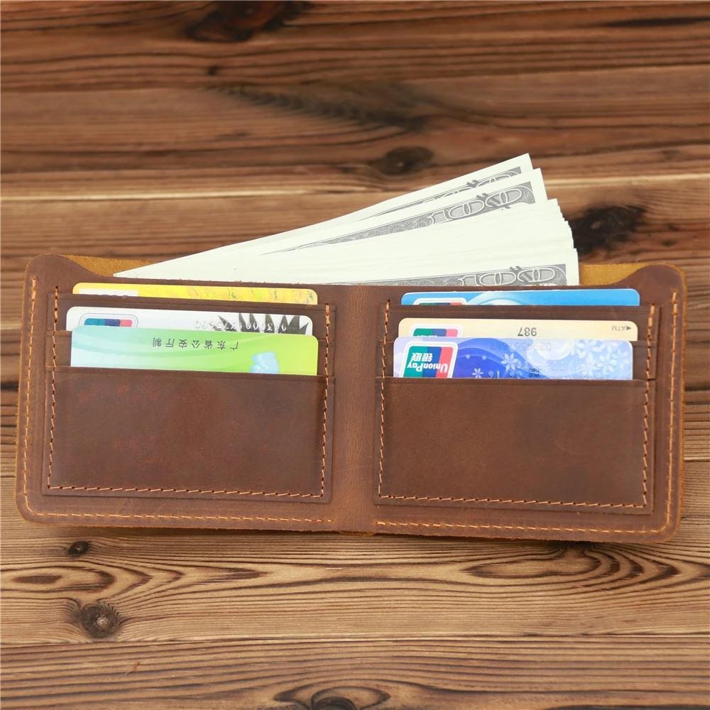 Натуральная кожа Crazy Horse для мужчин короткий кошелек винтажный мужской маленький