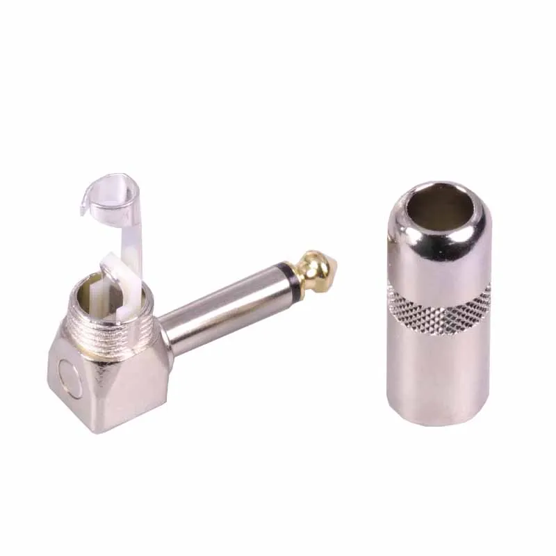 

100pcs Right Angle 6.35mm Jack Microphone plug Speaker Assembly 6.3mm mono Nickle plated Audio Plug w/o Spring Wire Connector