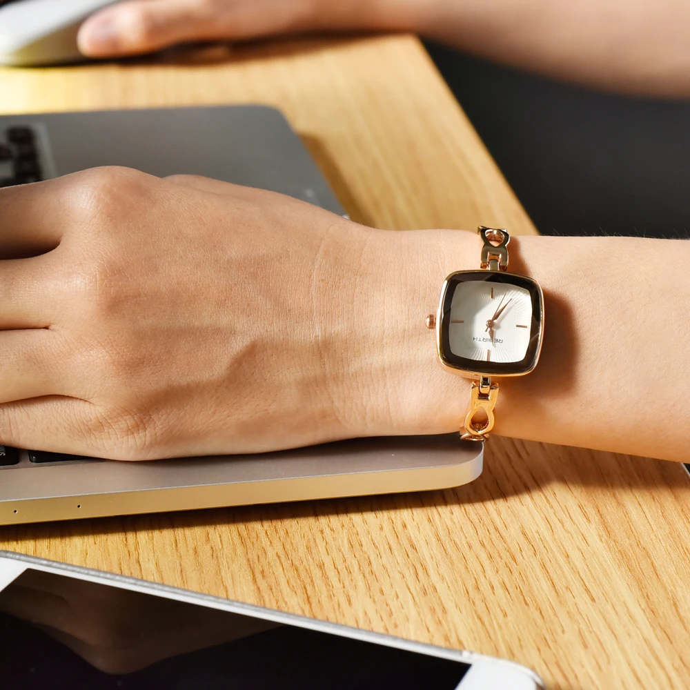 REBIRTH браслет часы Простой роскошные фирменные для девушек из нержавеющей стали