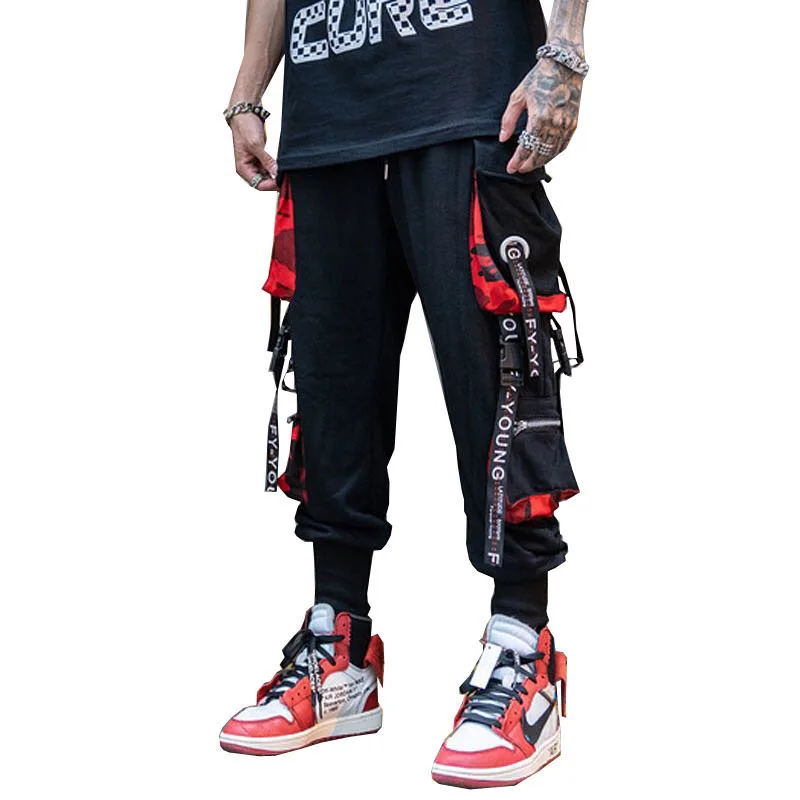 Брюки карго мужские с лентами и надписью повседневные Джоггеры в стиле хип хоп