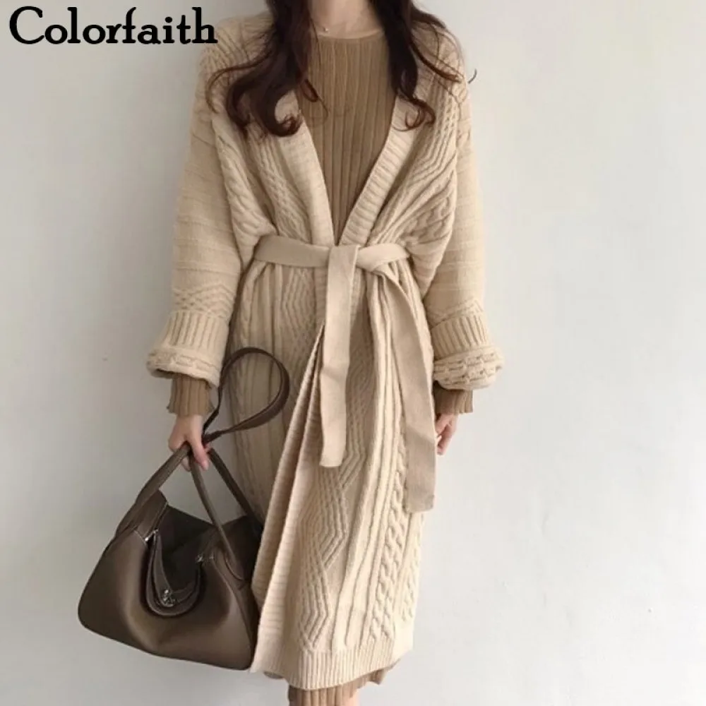Colorfaith Новинка 2021 осенне зимний женский свитер вязаный длинный кардиган