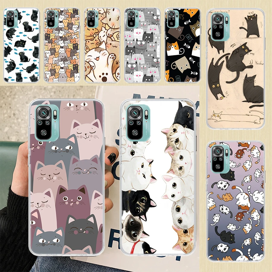 

Cartoon Cute Cats Background Soft Phone Case For Xiaomi Redmi Note 10 10S 9 9S 8 7 8T 11S 11T 11 Pro 9A 9T 9C 8A 7A Shell Cover