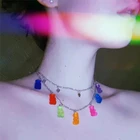 Ожерелье конфетного цвета с медведем, 7 медведей, цепочка, ожерелья для женщин и девушек, милые Подвески с мультяшными животными, чокер, ювелирные изделия