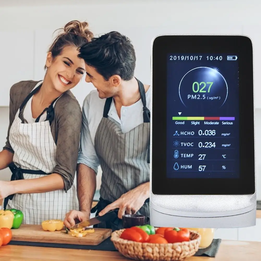 

PM2.5 Detector Gas Analyzer Air Quality Monitor Digital Testing Appliance For Supervising Formaldehyde TVOC PM2.5 PM10 HCHO