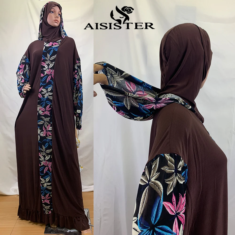 Мусульманское женское платье с двумя шляпами абайя для молитв Khimar Djellaba Femme Jibab Dubai