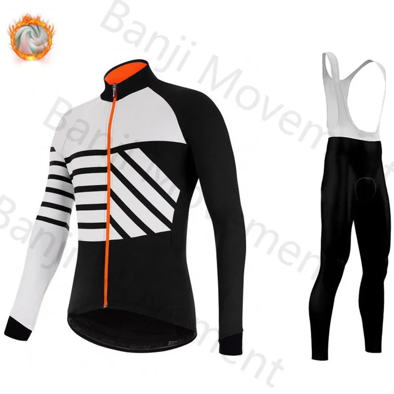 Santini Specializeding Winter Thermal Fleece Set Cycling Clothes Men's Jersey Suit Sport Riding Bike MTB Bib Pants Warm Sets - Цвет: cycling jersey set 5