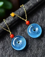 genuine natural blue aquamarine donut round pendant women 20x9mm crystal aquamarine necklace aaaaaa