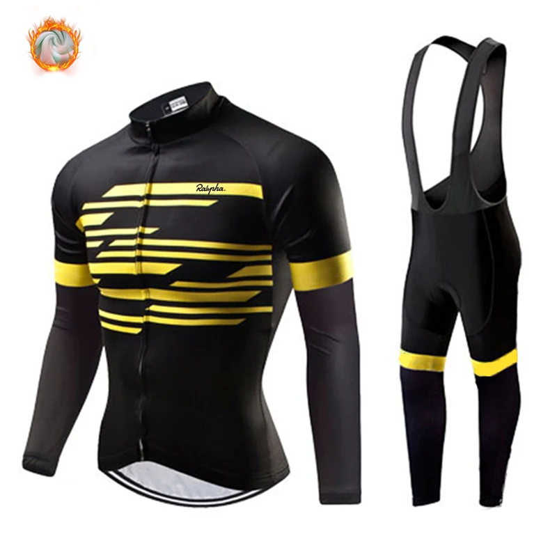 

2021 Men's Cycling Jersey Team Ralvpha Winter Fleece Bicycle Clothing MTB Cycling Bib Pants Set Ropa Ciclismo Triathlon Suits