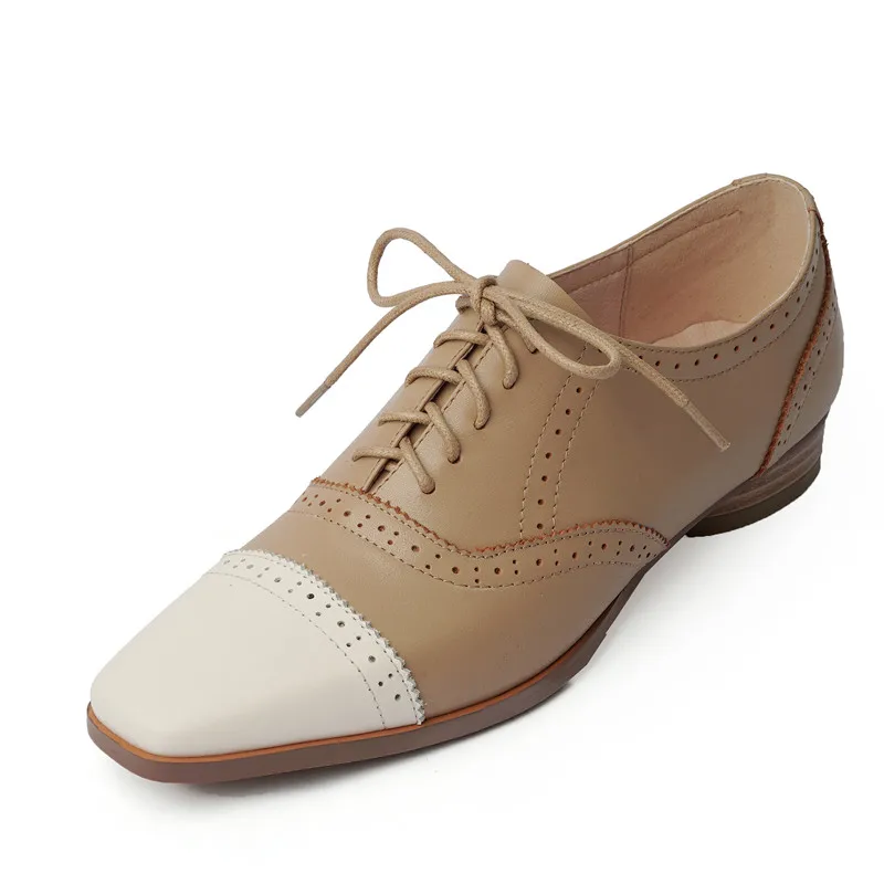 

2021 Spring New Women Shoes Light Literary Retro Low-heeled All-match Female Small Leather Shoes Block Shoes Square Toe Lace-Up