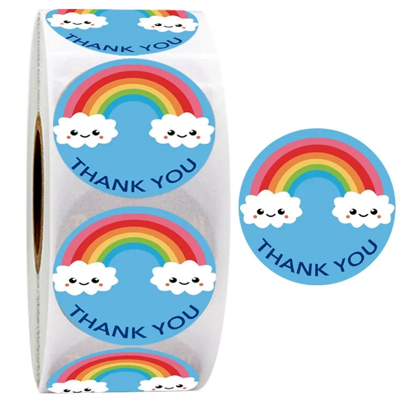 

500pcs Cartoon Blue Thank You Stickers Cute Sun Rainbow Clouds Sticker For Handmade Gift Decor Labels Kids Reward Stickers