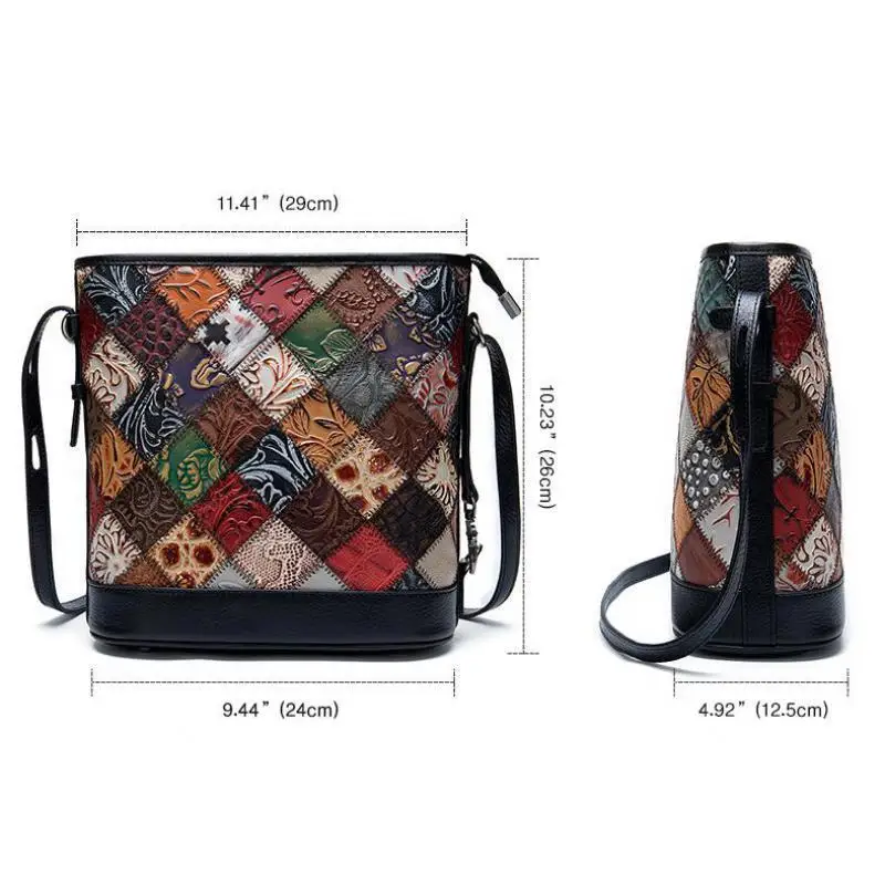 

Bestform Retro Splicing Bucket Women Bag 2021 New Handmade Embossing Soft Cowhide Large Capacity Shoulder & Crossbody Bags