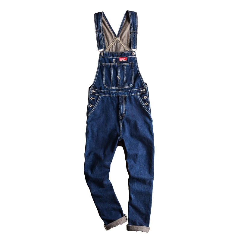 

American bib men's dark blue jeans long loose-fitting youth suspenders for men and women