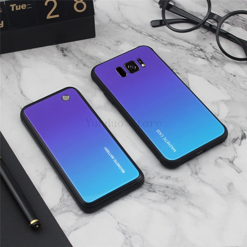Чехол для аккумулятора для Samsung Galaxy S8 S9 S10 Plus S10E градиентное закаленное стекло Беспроводная Магнитная батарея зарядное устройство чехол для банка питания