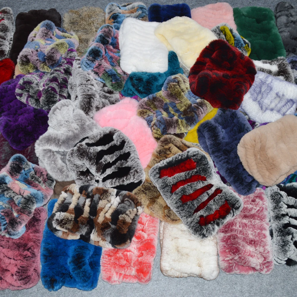 

Rex Rabbit Fur Ring Scarves Warm Soft Women Genuine Rex Rabbit Fur Headbands Scarf Handmade Knitted Real Rex Rabbit Fur Scarfs