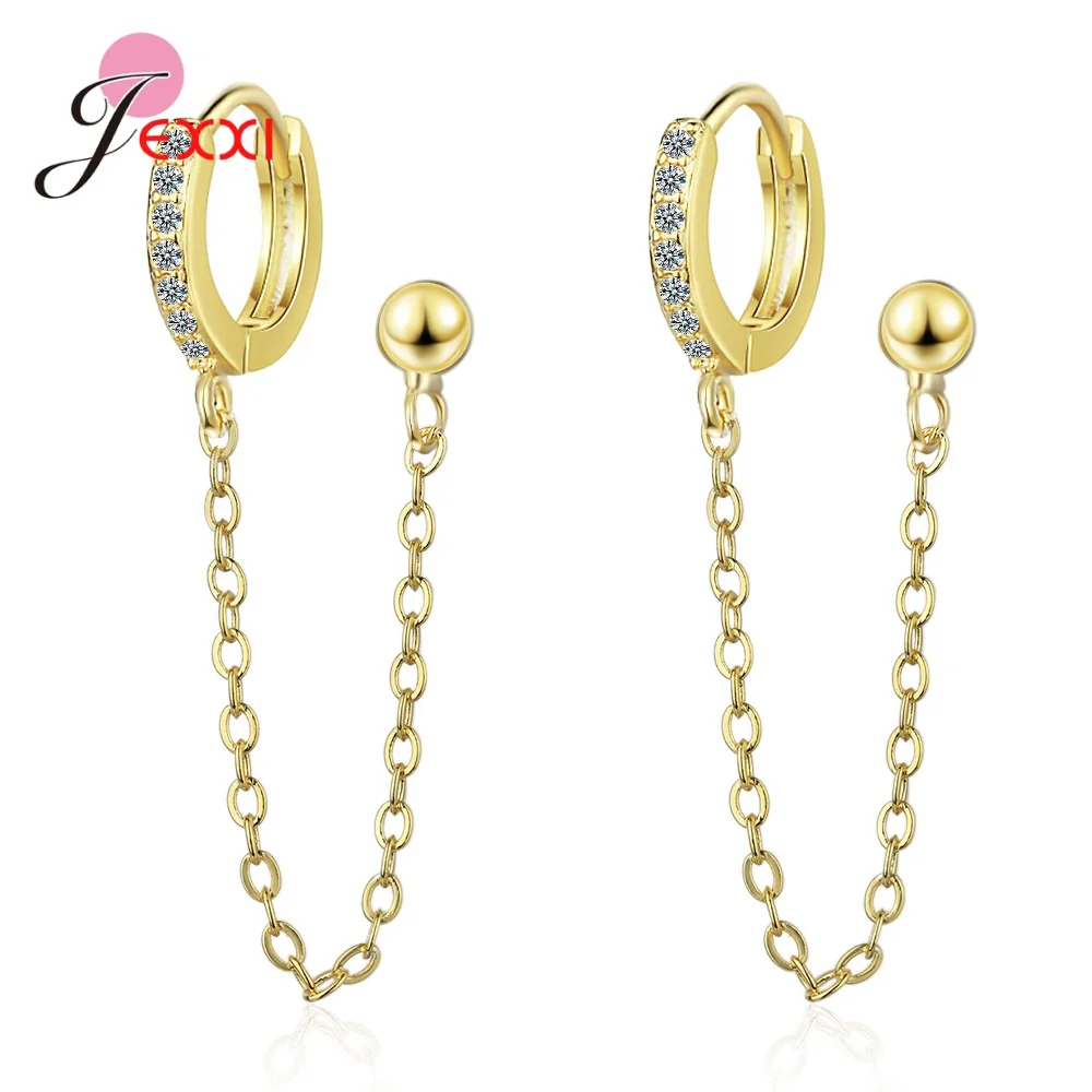 Новые серьги кольца из серебра с двойной подвеской маленькие круглые кисточкой