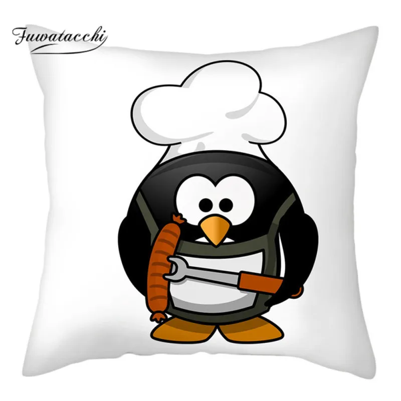 

Fuwatacchi Cartoon Cushion Cover Penguin Polyester Sunset Home Art Decorative Throw Pillow Case Cotton Cushion Covers 45x45cm