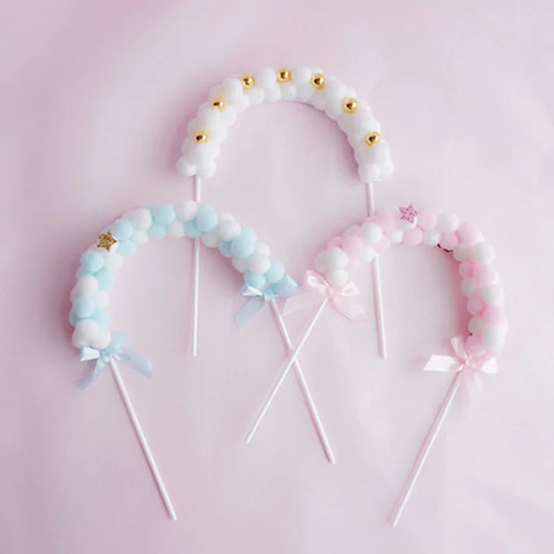 Hot Sale Pink Blue Soft Pompom Cloud Cake Topper Baby Shower Birthday DIY Top Flags Decoration Festival Party Supplies | Дом и сад