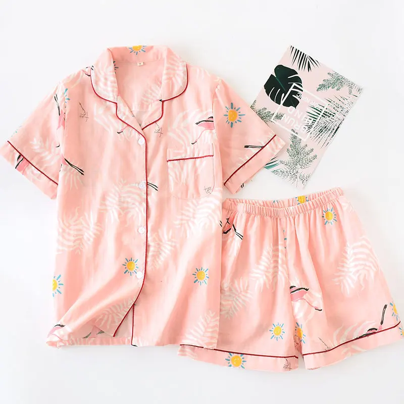 

Japanese Simple Short Pyjamas Kimono Women 100% Cotton Short Sleeves Yukata Ladies Pajama Sets Cute Sleepwear Women Homewear