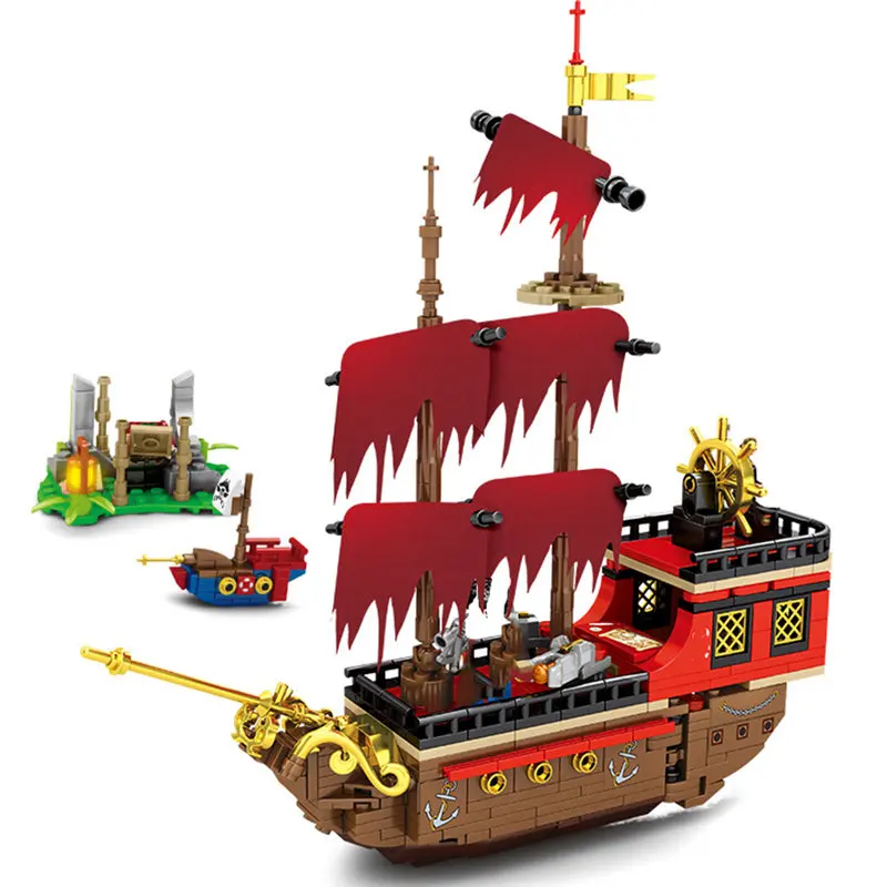 

522Pcs Nautical Treasure Hunt Pirate Ship Building Blocks Boat Island Sea Adventure Bricks Toys Gifts For Children Kids