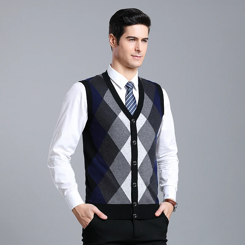 Мужской кашемировый кардиган повседневный разноцветный вязаный жилет в стиле