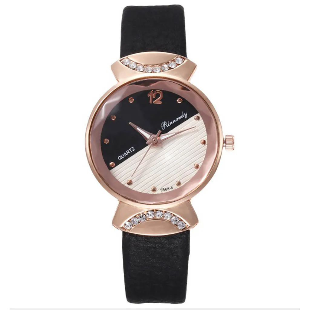 Повседневные модные женские часы из кожи с бриллиантами креативные двухцветные