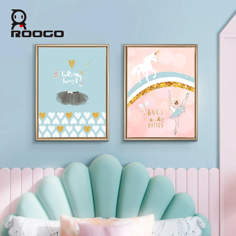 

Roogo Canvas Painting By Numbers Cute Ballet Girl Decorative Prints Wall Painting Creative Wall Art Nordic For living Room