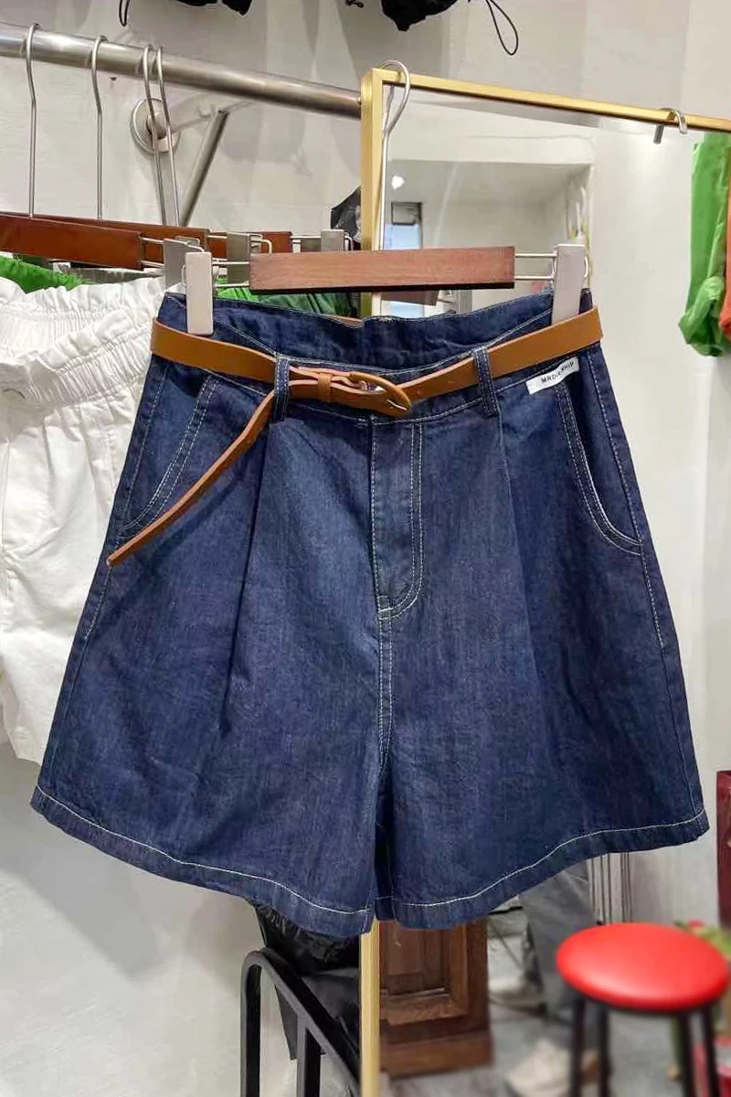 

High Waist A- line Denim Shorts Women's Summer Thin 2021 New Wide Leg Loose Tooling Shorts Bermuda Shorts
