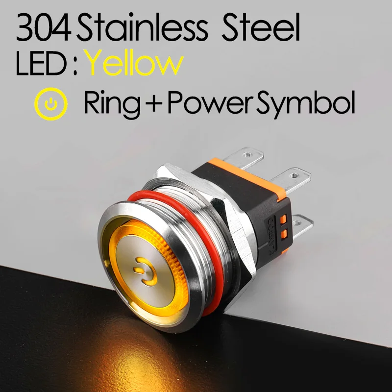 304Yellow Ring Power LANBOO сверхмощный 12 в 24 в 110 В 220 В 15а высокий ток водонепроницаемый IP67 мощный Выключатель без фиксации кнопочный переключатель - Цвет: 304Yellow Ring Power