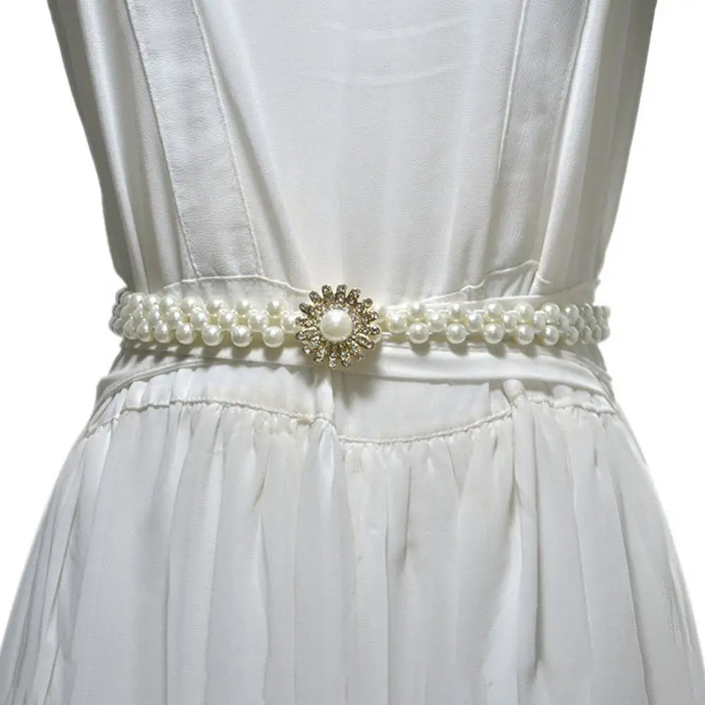 

80% HOT SALE Fashion Women Rhinestone Heart Star Faux Pearl Thin Waist Belt Elastic Waistband Clothing Accessories
