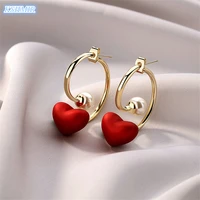 kshmir red heart shaped pearl female earrings korean exaggerated temperament trend earrings wedding exquisite earrings wholesale