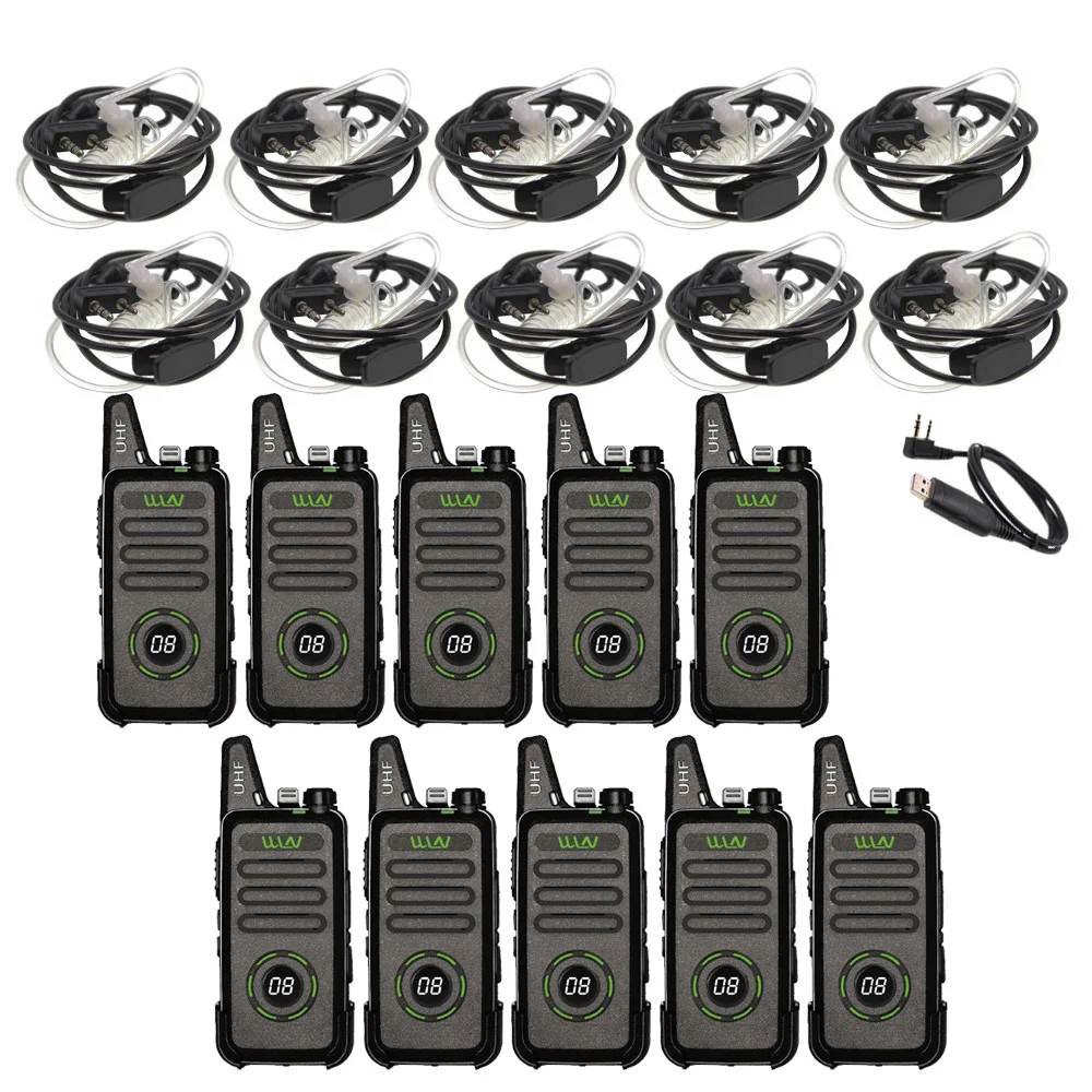 10 шт. Мини Портативный fm-приемопередатчик WLN KD-C1 plus Walkie Talkie 400-470 МГц двухсторонняя радиостанция - Цвет: Add Earphone
