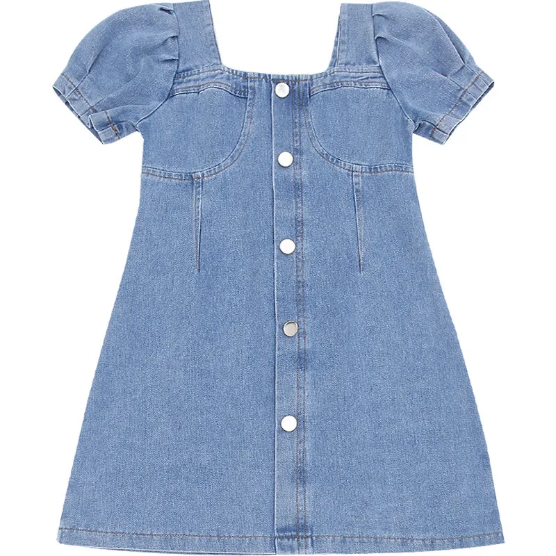 

2021 Summer Mother and Daughter Square Neck Parent-child Casual Denim Dress Mommy and Daughter Matching Clothes