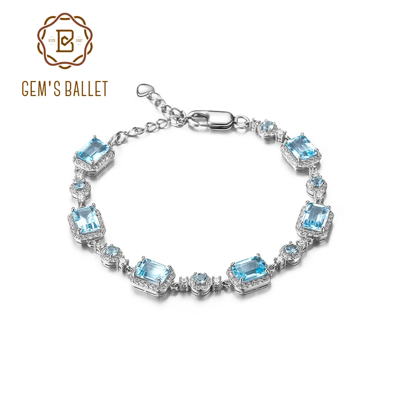 Женский браслет из серебра 925 пробы с натуральным голубым топазом 19Ct | Украшения и