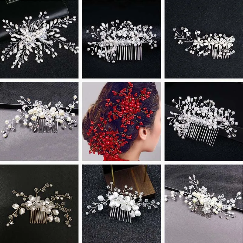 Свадебная расческа для волос невесты цветок листья кристалл гребень с жемчугами