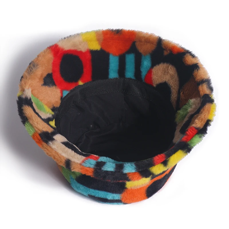 Winfox New Fashion Soft Rainbow Faux Fur Letter Bucket Hats For Women Warm Caps Winter 2020
