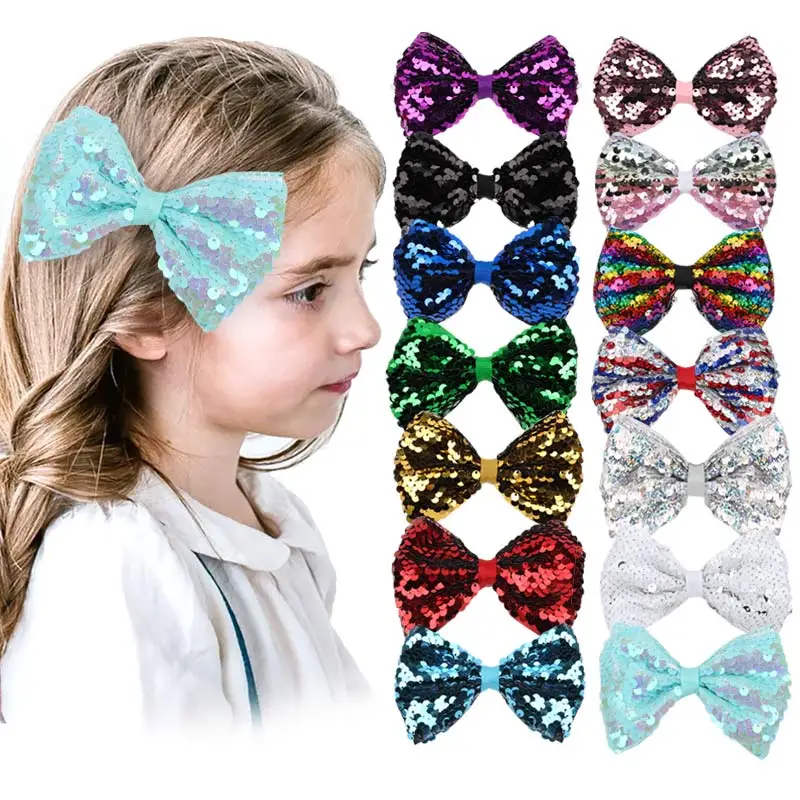 

CN Reversible Sequins Hair Clips For Girls Kids Boutique Handmade Rainbow Hair Bows Hairpins Hairgrips Hair Accessories
