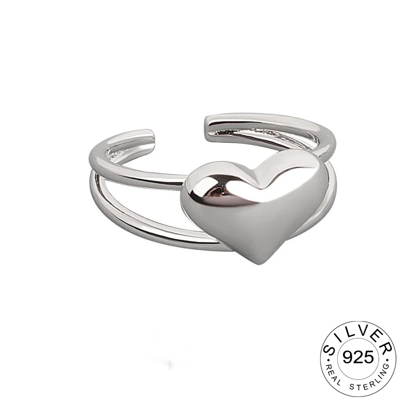 

925 серебряные кольца для женщин двойной линии сердца в винтажном стиле свадебное Трендовое ювелирное изделие больших регулируемых антиква...