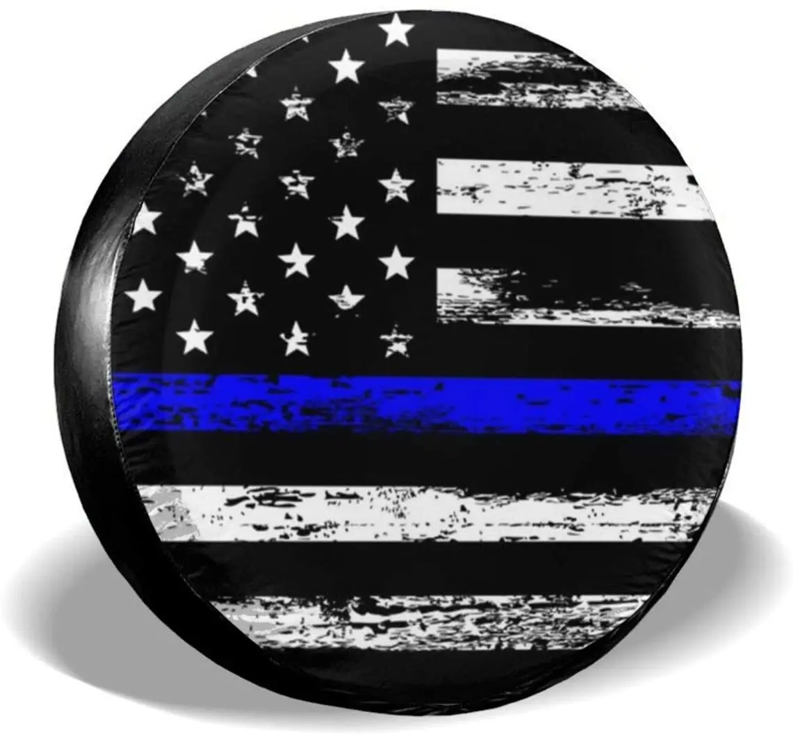 

COVER CARHitamus Thin Blue Line American Flag Spare Tire COVER CAR For Jeep Wrangler RV SUV Camper Travel Trailer Accessories