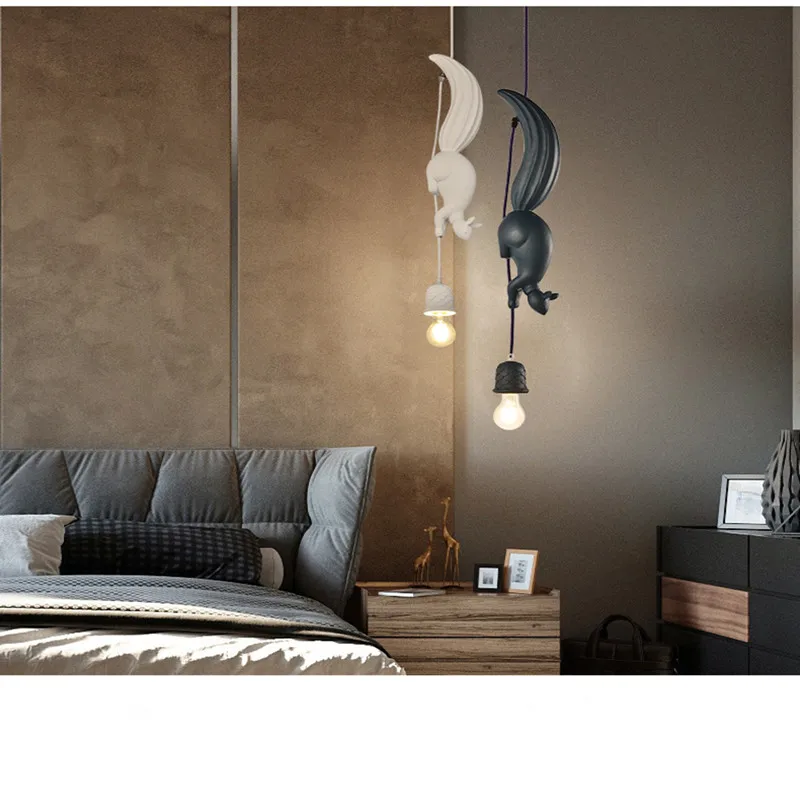 

Modern Nordic LED Pendant Lamp Squirrel Shape Creativity Pink Blue White E27 Pendant Lights For Living Room Kids Room Bedroom
