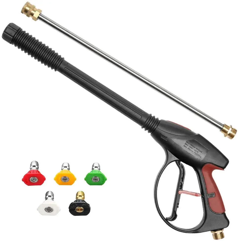 

High Pressure Washer Gun 4000PSI Power Spray Gun with 21 inch Extension Wand Lance M22 14mm Fitting 5 Quick Connect Nozzles