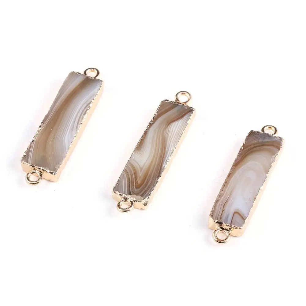 

2pcs Natural Stone Agates Charms Connectors Pendants Double Hole Rose Red for Jewelry Making DIY Necklace Bracelets Size 10x45mm