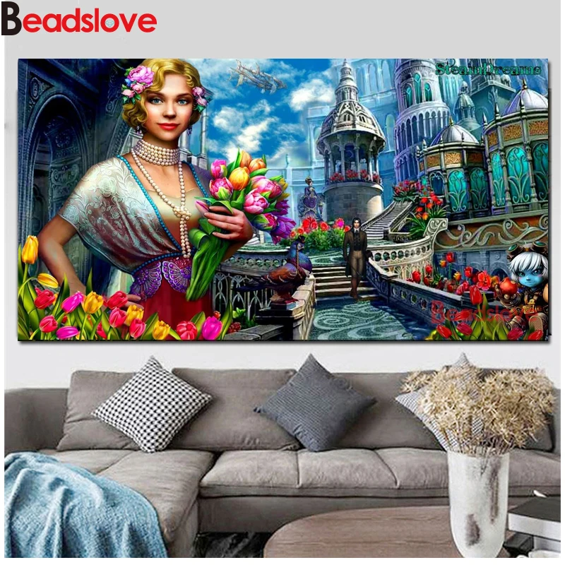 Полноразмерная Алмазная 5D картина сделай сам принцесса замок мозаика