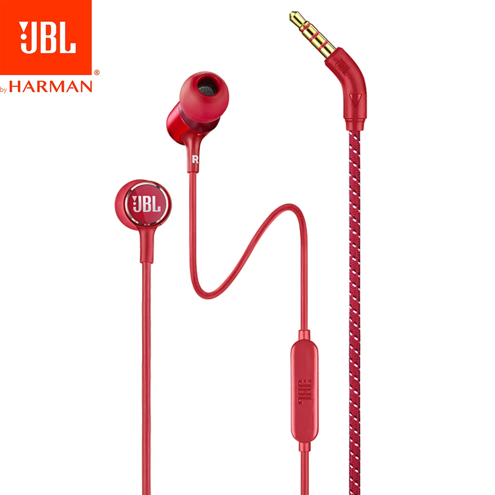 Красный JBL LIVE100 3,5 мм проводные наушники стерео звуковая линия управления Спортивная гарнитура Live 100 Глубокий Бас Звук Наушники громкой связи с микрофоном - Цвет: Красный