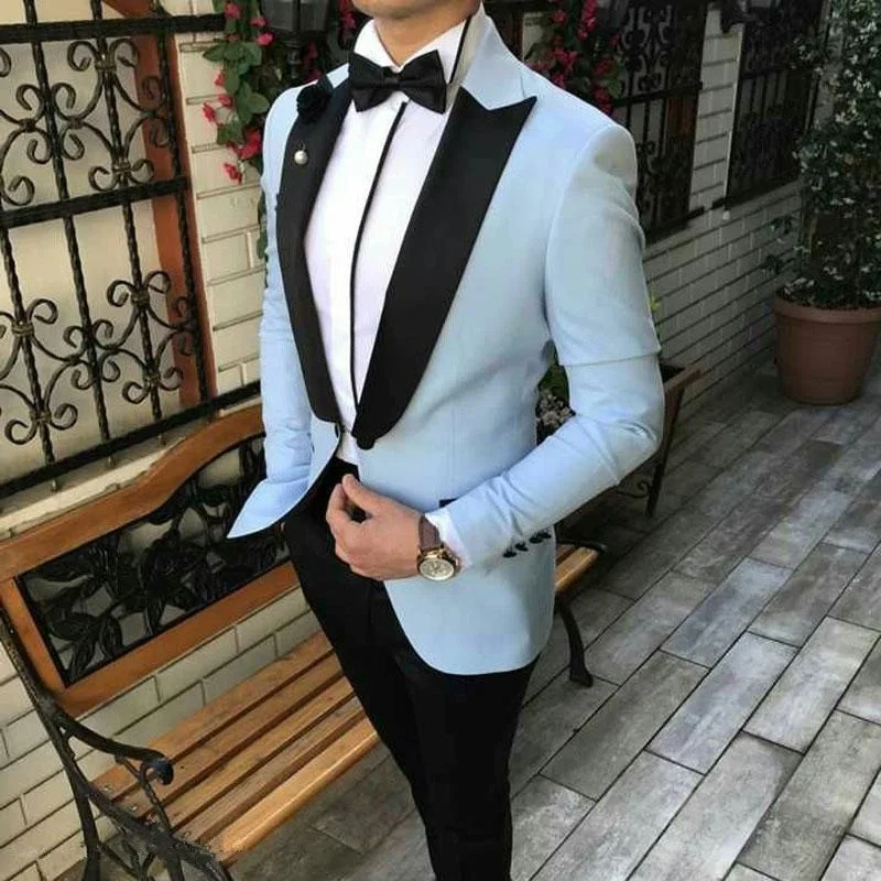 

Sky Blue Wedding Suit For Men Tuxedo 2020 Terno Masculino Man Blazer Homme Prom Groom Peaked Lapel Coat+Pants Man Attire